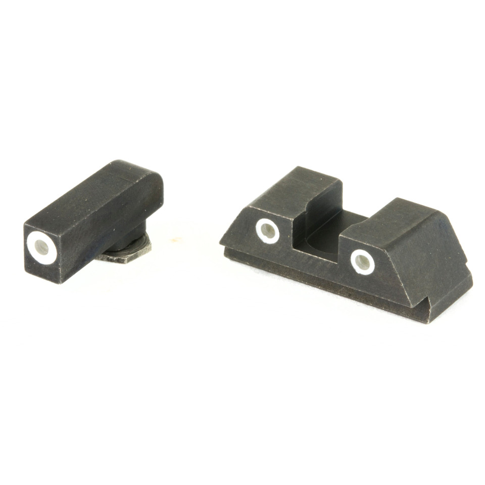 AmeriGlo Classic 3-dot tritium night sights for Glock 42 and 43 with white outline front post and square notch rear.