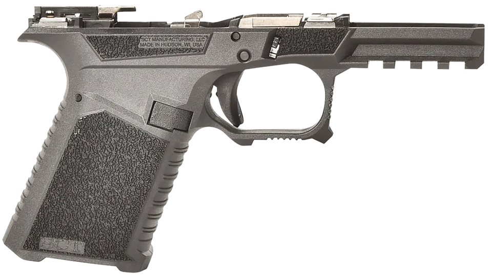 SCT Manufacturing Compact Polymer Frame in Black with aggressive grip texture and Picatinny rail. Compatible with Gen3 Glock 19, 23, 32. Ships to FFL only. Shop Terran Gear USA.