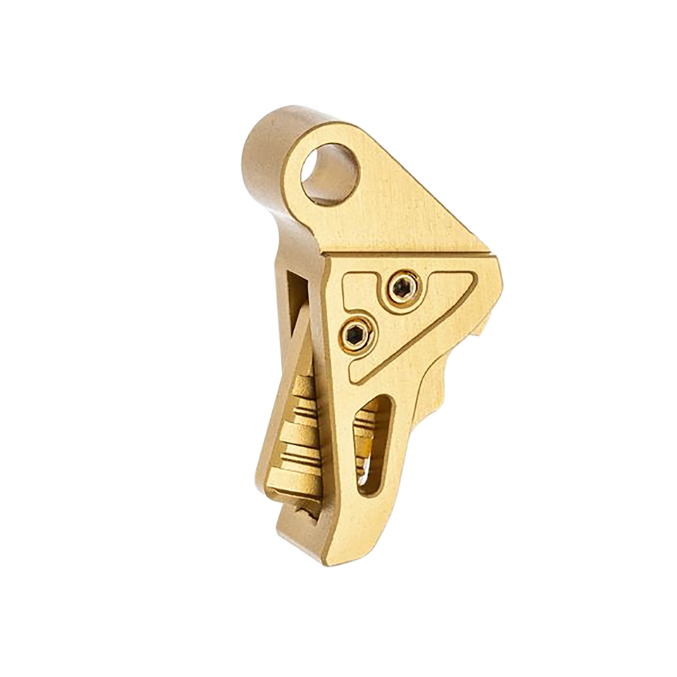 Upgrade your Springfield Hellcat or Hellcat Pro with the Tyrant CNC I.T.T.S. Gold Trigger Shoe (TDHCATTRIGGOLD/GOLD). Precision 7075 aluminum construction, smoother pull, crisp reset, and bold gold finish for enhanced accuracy and style.