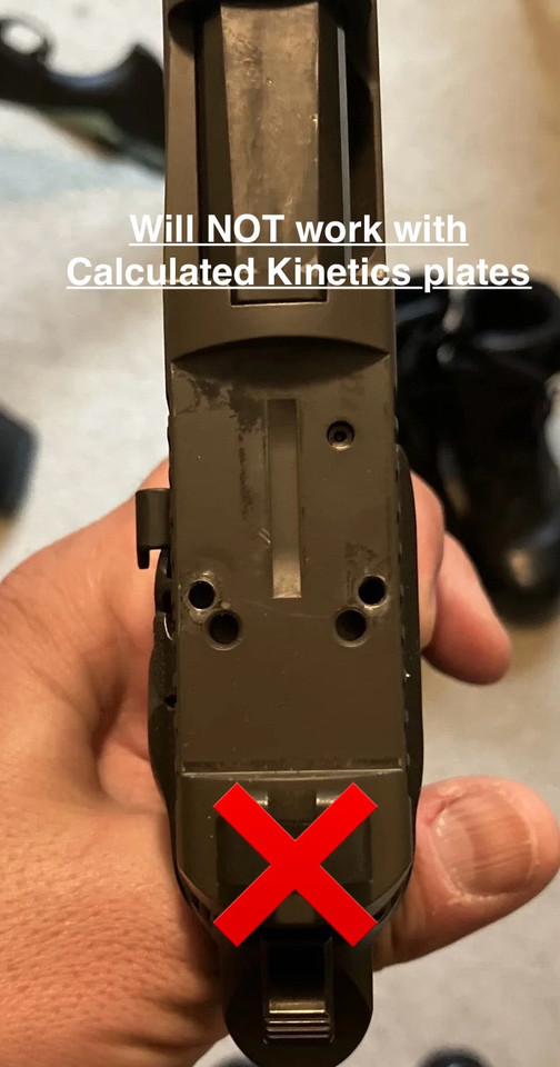 If your optic footprint on your slide looks like this, the Calculated Kinetics plate will NOT work on this slide!