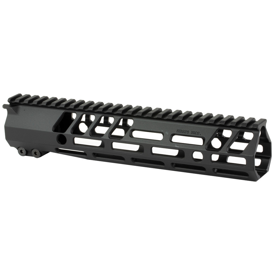 Sharps Bros 10-inch black M-LOK free-float handguard for AR-15 featuring 7 sides of mounting slots and full top rail.
