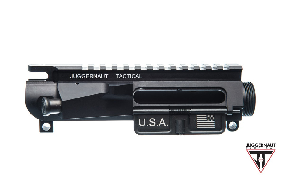 Build your ultimate AR-15 with the Juggernaut Tactical Billet Upper Receiver Assembly. Precision CNC-machined from aerospace aluminum, fully assembled with forward assist, dust cover, and M4 feed ramps. Available in multiple Cerakote colors or Black Anodized. Made in the USA. Shop now at Terran Gear USA.