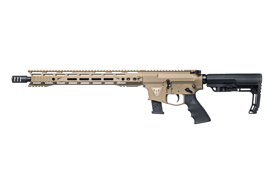 Shop the Juggernaut Tactical AR-9 Complete Rifle. This lightweight 9mm AR features a 16-inch nitride barrel, matched billet receivers, 15-inch M-LOK handguard, and Glock magazine compatibility. Available in multiple Cerakote finishes with a California compliant option. Built in the USA for reliable performance at the range or for home defense.