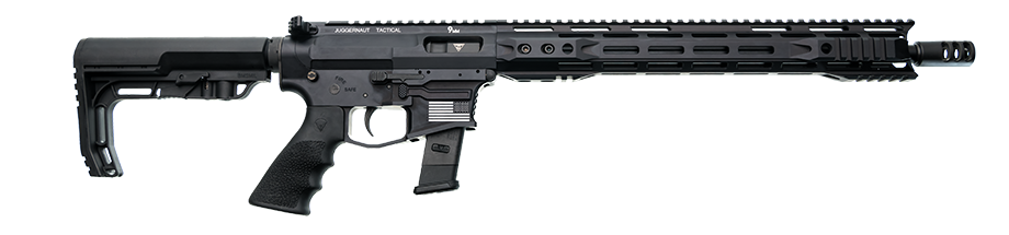 Shop the Juggernaut Tactical AR-9 Complete Rifle. This lightweight 9mm AR features a 16-inch nitride barrel, matched billet receivers, 15-inch M-LOK handguard, and Glock magazine compatibility. Available in multiple Cerakote finishes with a California compliant option. Built in the USA for reliable performance at the range or for home defense.
