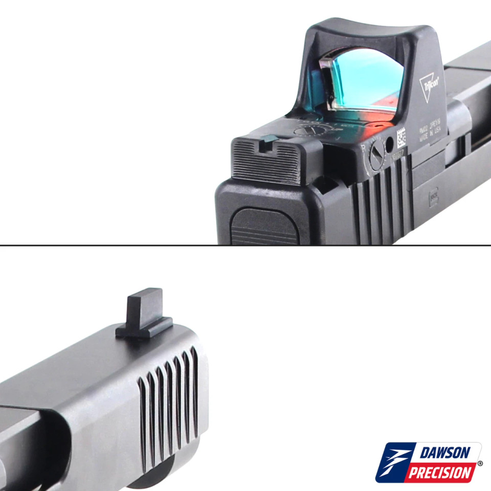 Dawson Precision Glock Gen6 co-witness sights for Trijicon RMR. Tritium or fiber optic front options, precision machined steel, reliable backup iron sights.