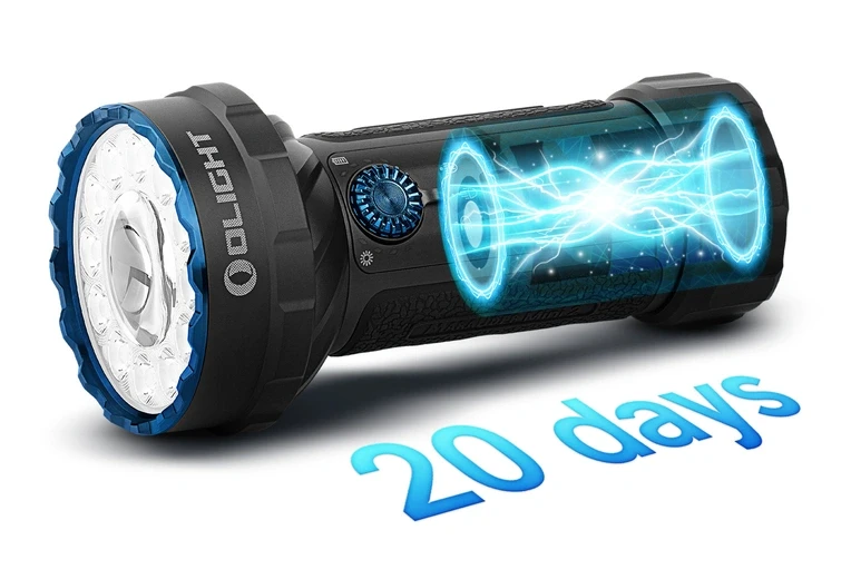 OLIGHT Marauder Mini 2 flashlight delivers 10,000 lumens, 750-meter beam distance, rechargeable power, and versatile lighting modes.