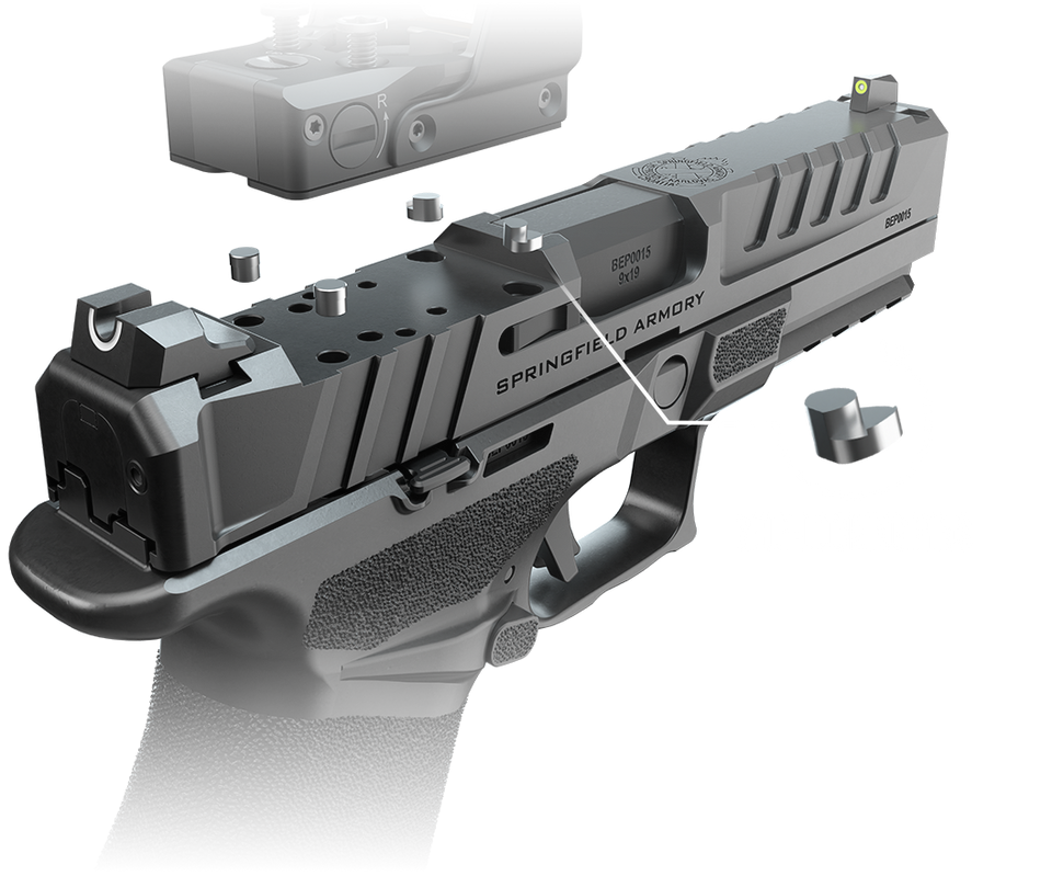 Springfield Armory Echelon 4.0C Comp CA Compliant 9mm pistol with Viridian RFX11 green dot, optics-ready slide, night sights, and 10+1 capacity.