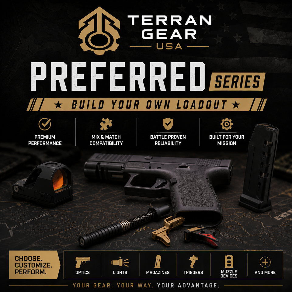 Terran Gear USA Preferred Series Springfield Echelon California bundle includes 4 magazines and an Osight SE red or green dot. Available in-store only for a fantastic deal.