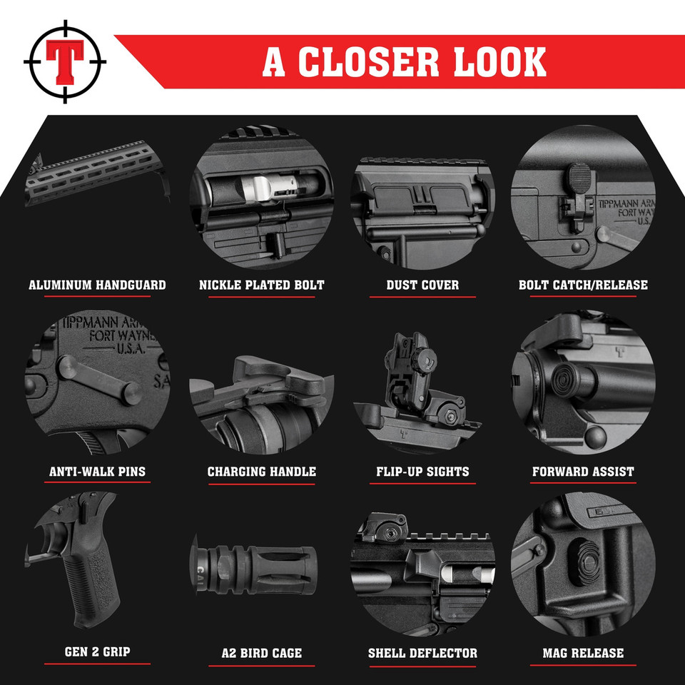 Train smarter with the California Compliant Tippmann Arms M4-22 ELITE Tactical .22 LR rifle featuring aluminum receivers, M-LOK handguard, and AR compatibility.