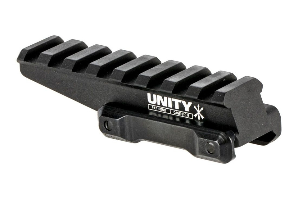 Unity FAST Red Dot Riser raises compatible lower 1/3 mounts to a 2.26-inch optical height with durable 7075-T6 Picatinny mounting.