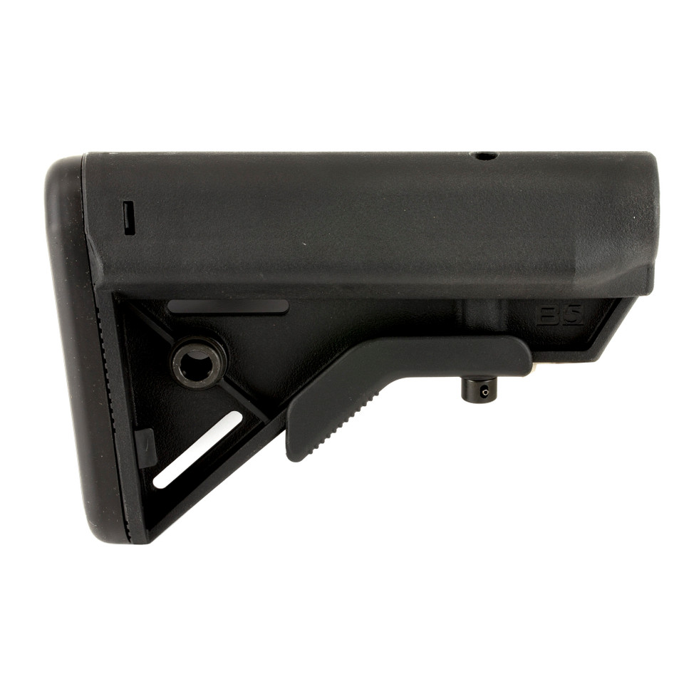 B5 Systems BRAVO Stock fits mil-spec carbine buffer tubes and adds a slim SOPMOD-style cheek weld, QD sling mounts, and cushioned buttpad.