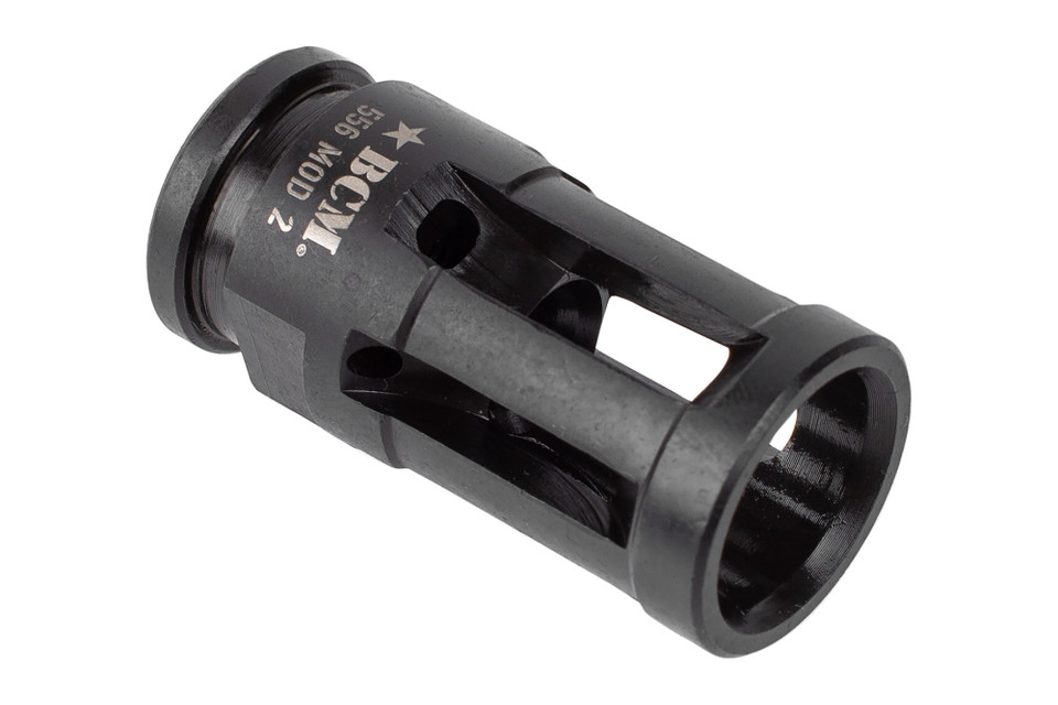 BCM MOD 2 Compensator for 5.56 AR-15 1/2x28 barrels reduces muzzle rise, flash, and side blast with durable nitride-treated steel construction.