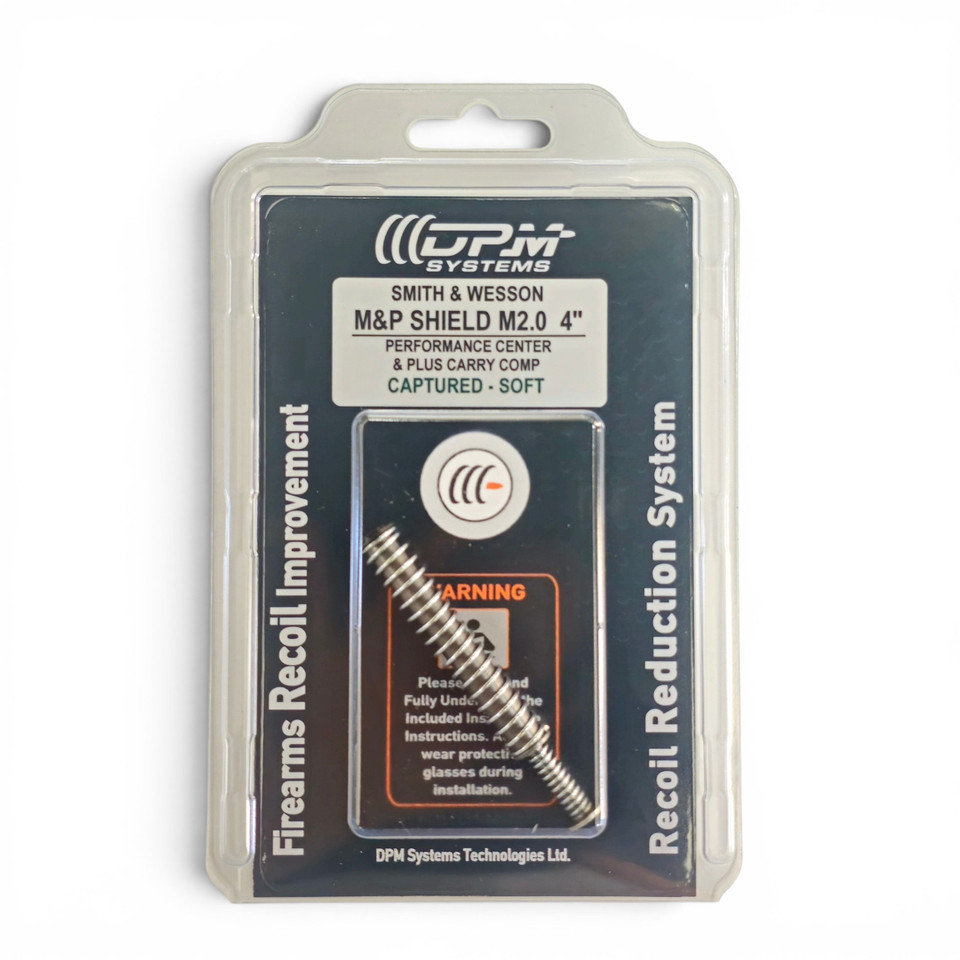 Upgrade your S&W Shield M2.0 4" PC or Shield Plus Carry Comp with the DPM Captured Soft 12LB Recoil System (MS-S&W/23). Reduces recoil and speeds up follow-up shots.