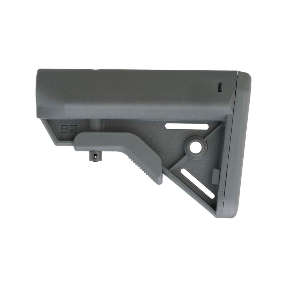 Shop the B5 Systems Bravo Stock in Grey for MIL-SPEC carbine buffer tubes. Features ergonomic SOPMOD cheek weld, anti-rotation QD mount, and lightweight 9.3 oz design.