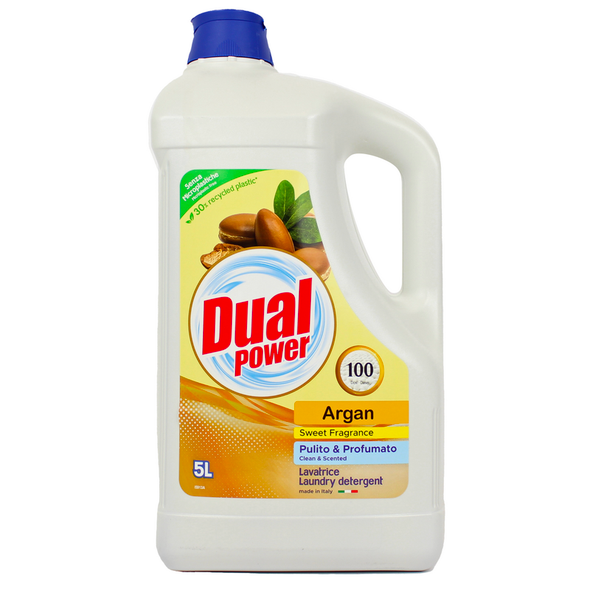 DUAL POWER DETERSIVO BUCATO LAVATRICE PROFESSIONAL PERLE D'ARGAN 100 LAVAGGI 5 LT 