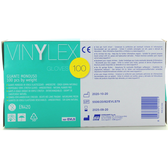 GLOVES VINYLEX GUANTI MONOUSO SENZA POLVERE SINTETICI ELASTICIZZATI 100 PEZZI MISURA SMALL 6-6,5