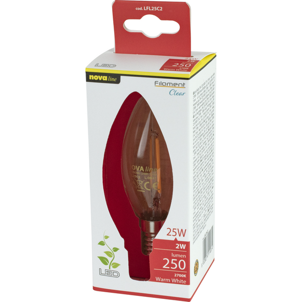 NOVALINE LAMPADINA LED FILAMENTO OLIVA 2W=25W E14 RISPARMIO ENERGETICO 89% LUMEN 250 2700K