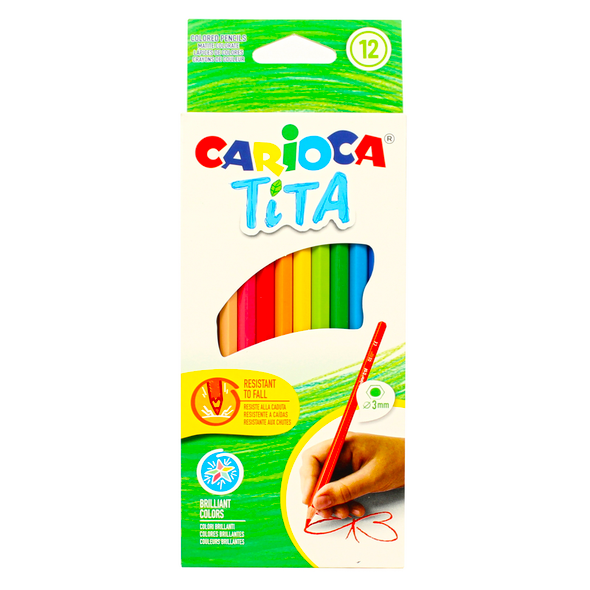CARIOCA TITA 12 MATITE COLORATE MINA 3 MM SICURA RESISTENTE ALLA CADUTA MODELLO ESAGONALE  