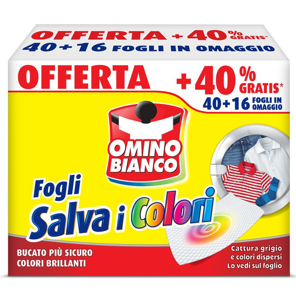 OMINO BIANCO SALVA I COLORI 40+16 FOGLI PER LAVATRICE
