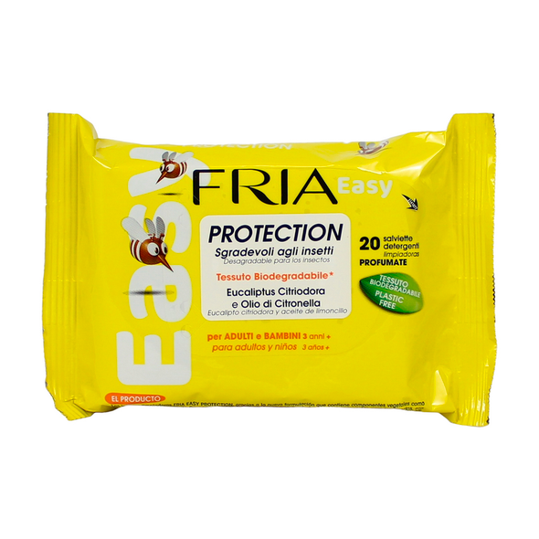 FRIA EASY ZANZARE 20 SALVIETTE PROTECTION ADULTI E BAMBINI 3 ANNI+ EUCALYPTUS CITRIODORA e OLIO DI CITRONELLA