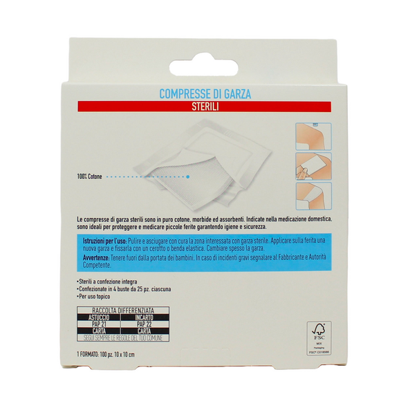 PIUME PRIMO SOCCORSO COMPRESSA DI GARZA 100 PZ 10*10 CM