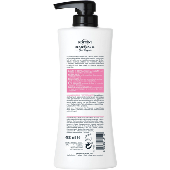 BIOPOINT PROFESSIONAL ANTICADUTA SHAMPOO FORTIFICANTE 5 AZIONI CAPELLI SOGGETTI A CADUTA, DEBOLI E FRAGILI 400 ML