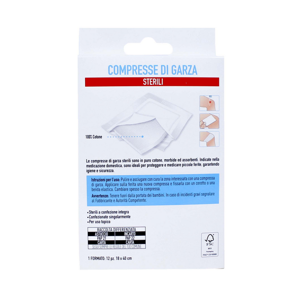 PIUME PRIMO SOCCORSO COMPRESSA DI GARZA 12 PZ 18*40 CM