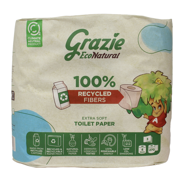 GRAZIE NATURAL CARTA IGIENICA 4 ROTOLI  MAXI 3 VELI  (CON INCARTO ESTERNO IN CARTA) 