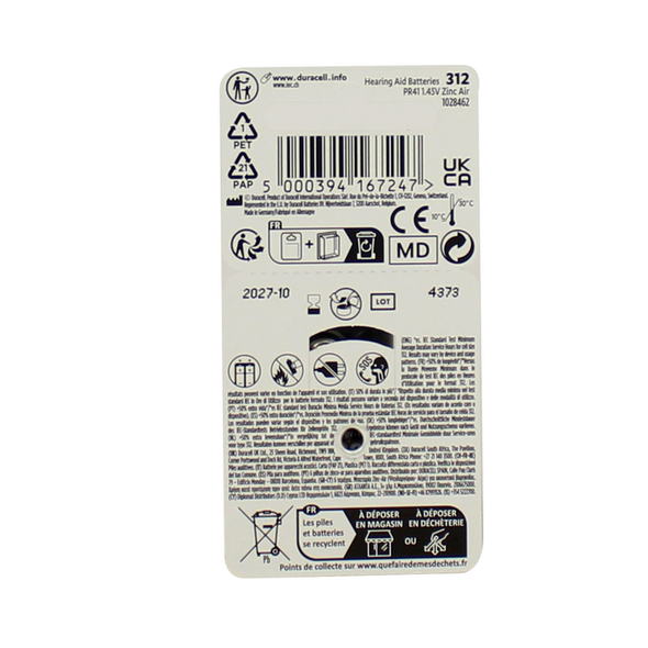 DURACELL BATTERIA PER APPARECCHI ACUSTICI 1,45 VOLT 6 PZ CODE 312 PR41