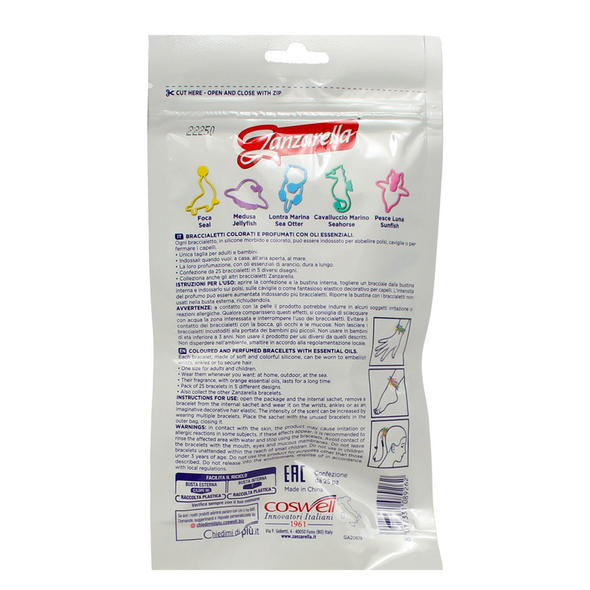 ZANZARELLA 25 BRACCIALETTI COLORATI UNDER THE SEA ADULTI E BAMBINI PURO SILICONE SENZA INSETTICIDA ATTIVO PER 12 ORE 