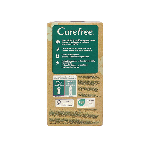 CAREFREE 100% ORGANIC COTTON TOPSHEET SALVASLIP NORMAL 30 PEZZI 