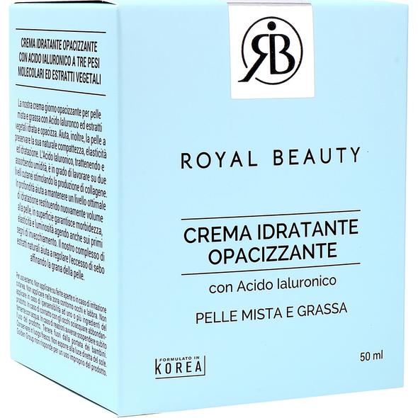 ROYAL BEAUTY CREMA IDRATANTE OPACIZZANTE CON ACIDO IALURONICO PER PELLE MISTA e GRASSA 50 ML