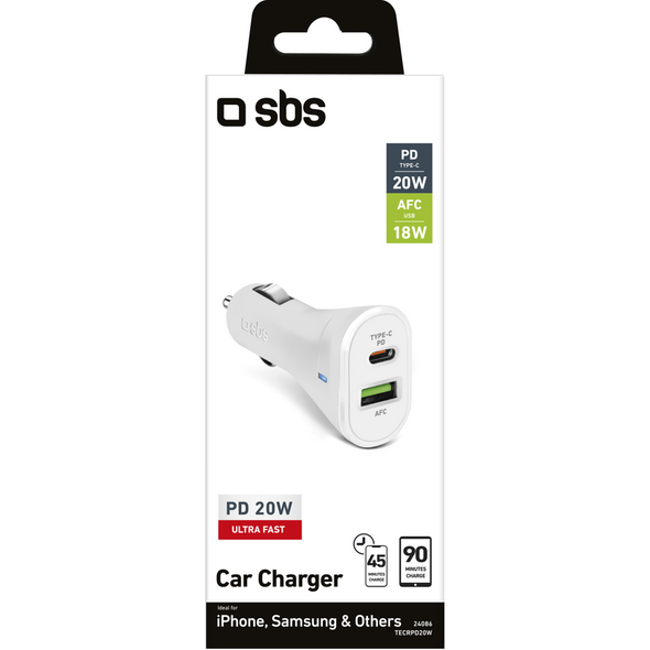SBS CARICABATTERIE DA AUTO PD 20W BIANCO 24086