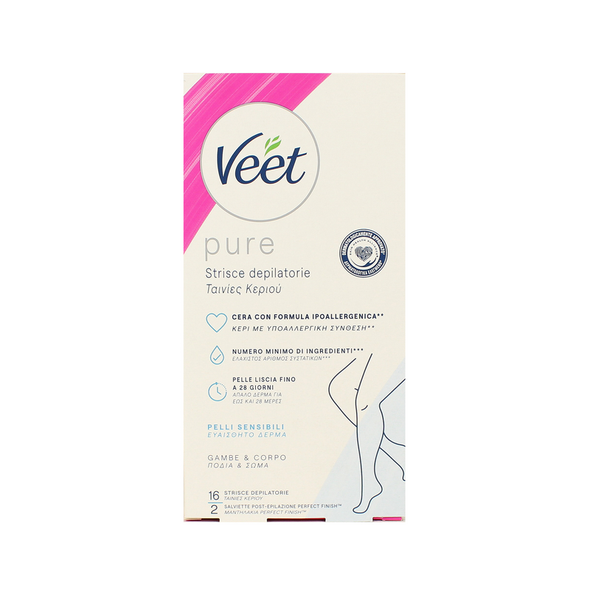 VEET PURE 16 STRICE DEPILATORIE GAMBE e CORPO PELLI SENSIBILI