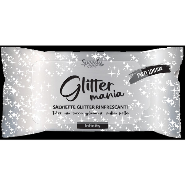SPEEDY CARE 10 SALVIETTE GLITTER MANIA INFINITY RINFRESCANTI TESSUTO VISCOSA NERA mm110x200