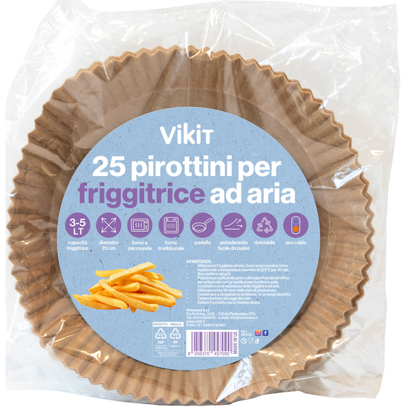 VIKIT 25 PIROTTINI CON DIAMETRO 20 CENTIMETRI e 4 CENTIMETRI DI ALTEZZA PER FRIGGITRCE AD ARIA CON CAPACITA' 3-5 LT 