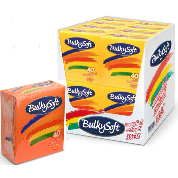 BULKYSOFT BOX TOVAGLIOLI 38x38 COLORE ARANCIO 2 VELI 40 PZ TRAMA IN TESSUTO