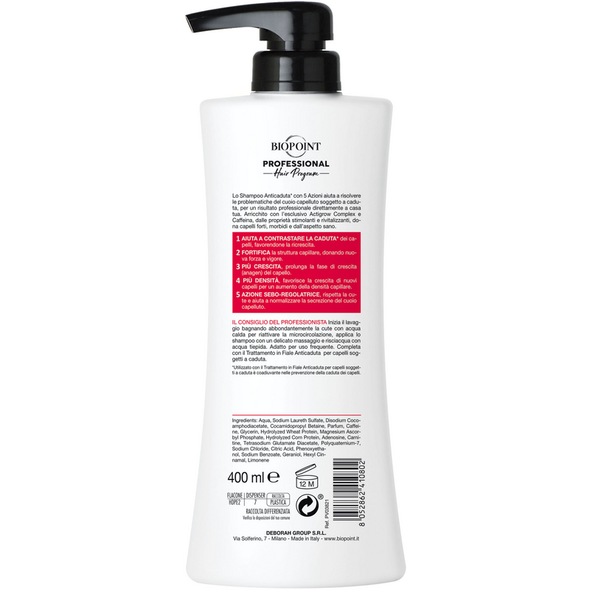 BIOPOINT PROFESSIONAL SHAMPOO ANTICADUTA RINFORZANTE 5 AZIONI CAPELLI SOGGETTI A CADUTA 400 ML 