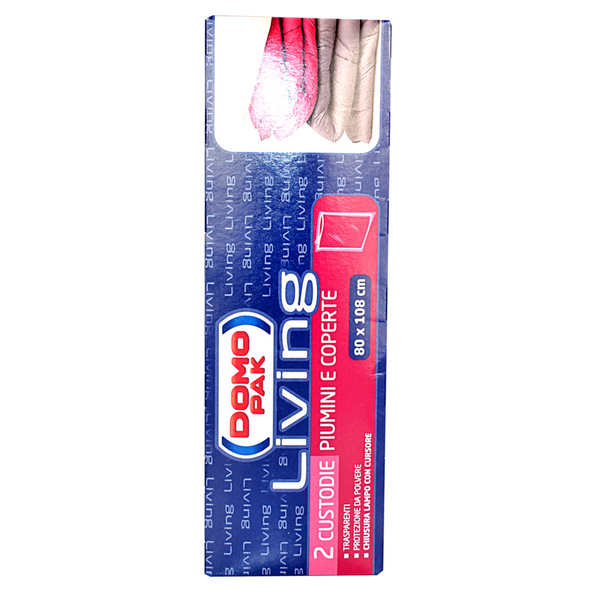 DOMOPAK LIVING CUSTODIA PIUMINI E COPERTE CON CHIUSURA LAMPO CON CURSORE - CM 80X108 2 PZ