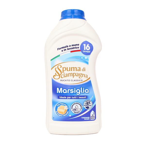 SPUMA DI SCIAMPAGNA DETERSIVO BUCATO LIQUIDO LAVATRICE E A MANO MARSIGLIA 16 LAVAGGI 800 ML