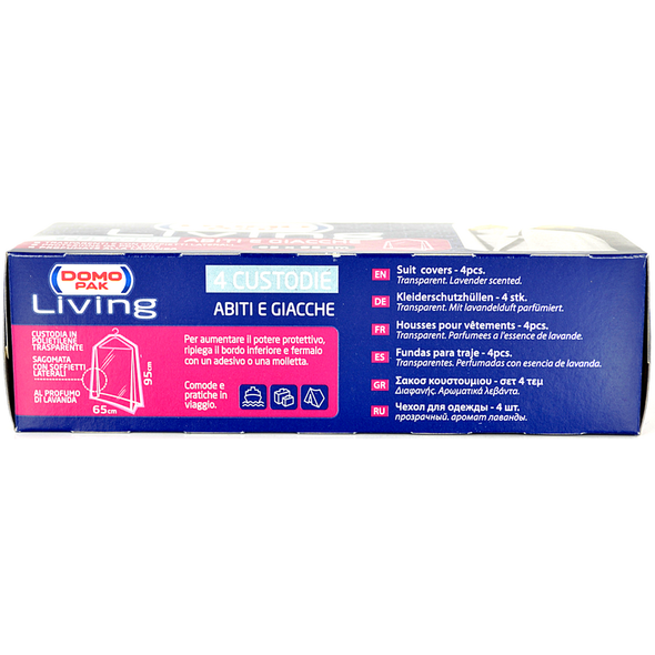 DOMOPAK LIVING CUSTODIA ABITI E GIACCHE CON SOFFIETTI LATERALI PROFUMATE ALLA LAVANDA - CM 65X 95 4 PZ