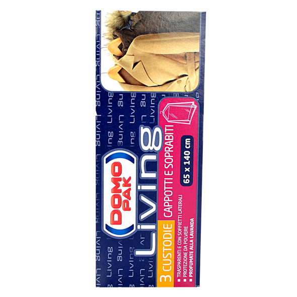 DOMOPAK LIVING CUSTODIA CAPPOTTI E SOPRABITI CON SOFFIETTI LATERALI PROFUMATE ALLA LAVANDA - CM 65X140 3 PZ