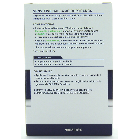 NIVEA FOR MEN AFTER SHAVE BALSAMO SENSITIVE 100 ML.  DOPOBARBA