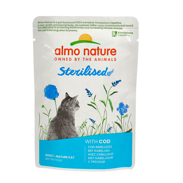 ALMO NATURE GATTO HOLISTIC STERILISED BUSTA CON MERLUZZO 70 grammi