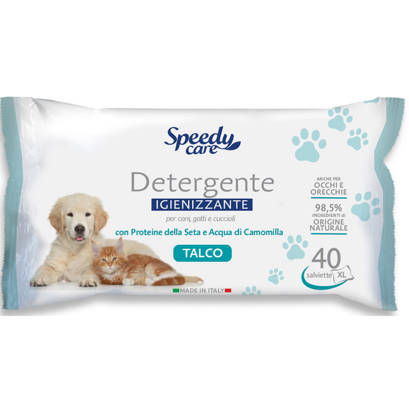 SPEEDY CARE 40 SALVIETTE XL DETERGENTE IGIENIZZANTE PER CANI, GATTI E CUCCIOLI AL PROFUMO DI TALCO