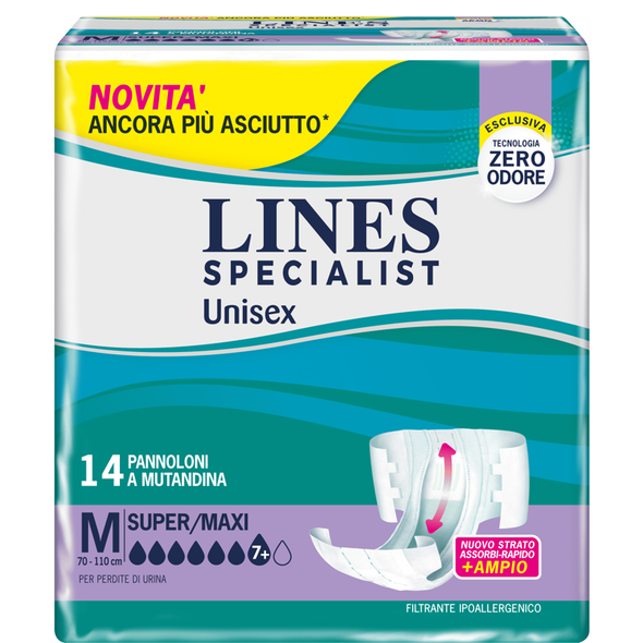 LINES SPECIALIST PANNOLONI A MUTANDINA TAGLIA M GIROVITA 70-110 CM 14 PEZZI - DISPOSITIVO MEDICO CE CLASSE 1