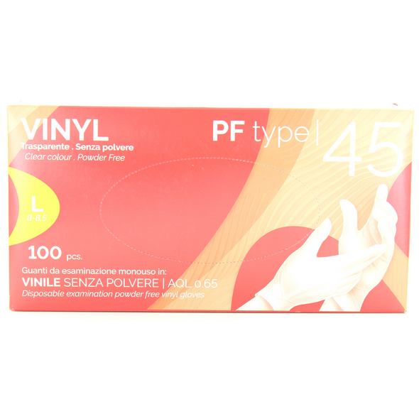 GLOVELY VINYL PF PLUS 100 GUANTI IN VINILE DA ESAMINAZIONE SENZA POLVERE NON STERILE Tg.L 8-8,5