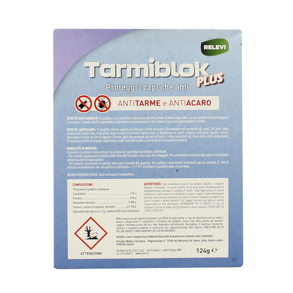 RELEVI TARMIBLOK PLUS 20 PALLINE ANTITARME TRIPLA AZIONE PER ARMADI E CASSETTI AL PROFUMO DI LAVANDA