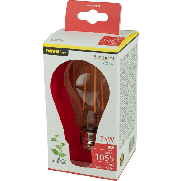 NOVALINE LAMPADINA LED FILAMENTO GOCCIA 9W=75W E27 RISPARMIO ENERGETICO 87%