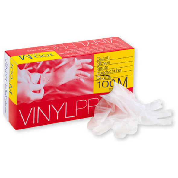 GLOVES VINYL PRO GUANTI MONOUSO CON POLVERE 100 PEZZI TAGLIA M